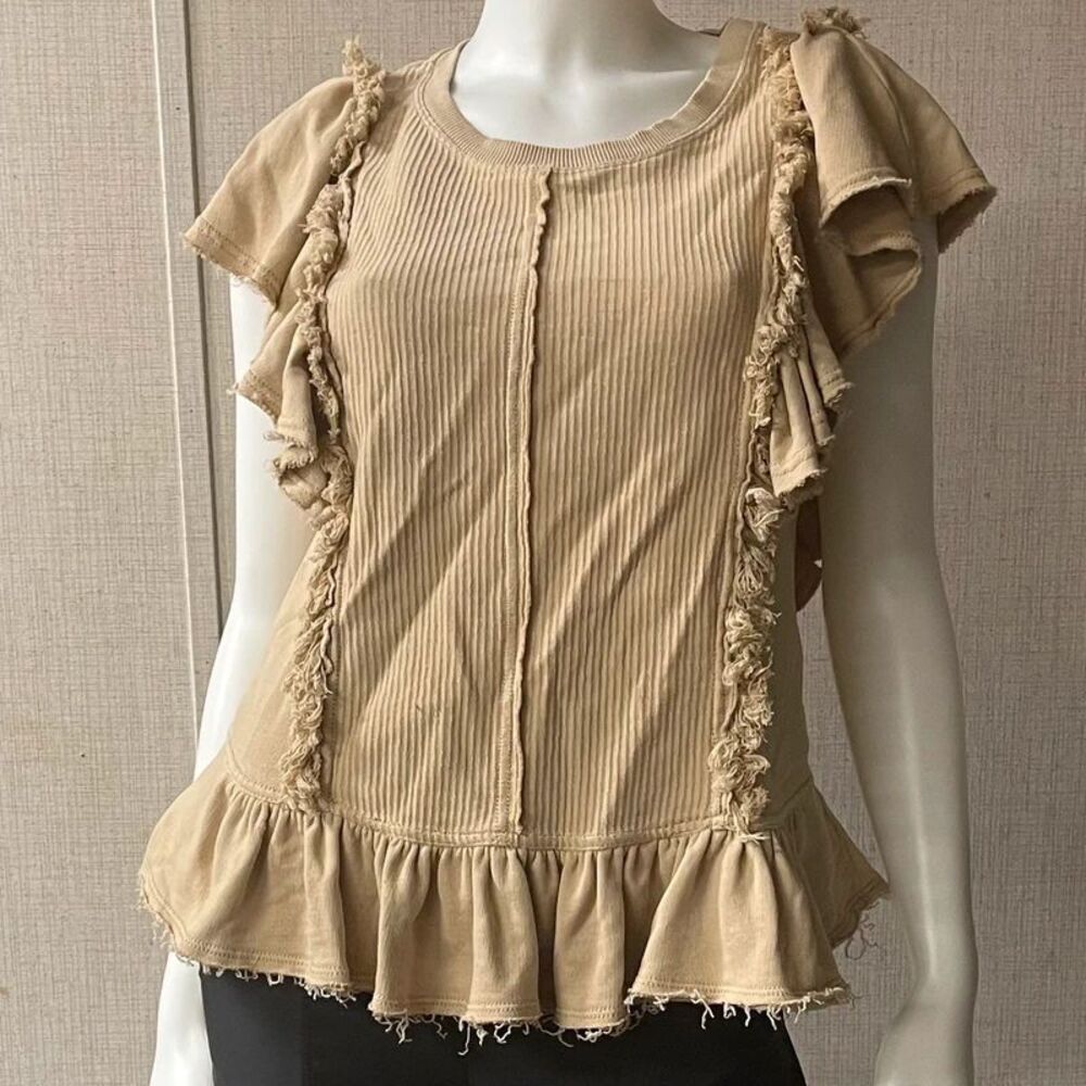 EUC Size Small 100% Cotton Tan Pilcro Boho Top